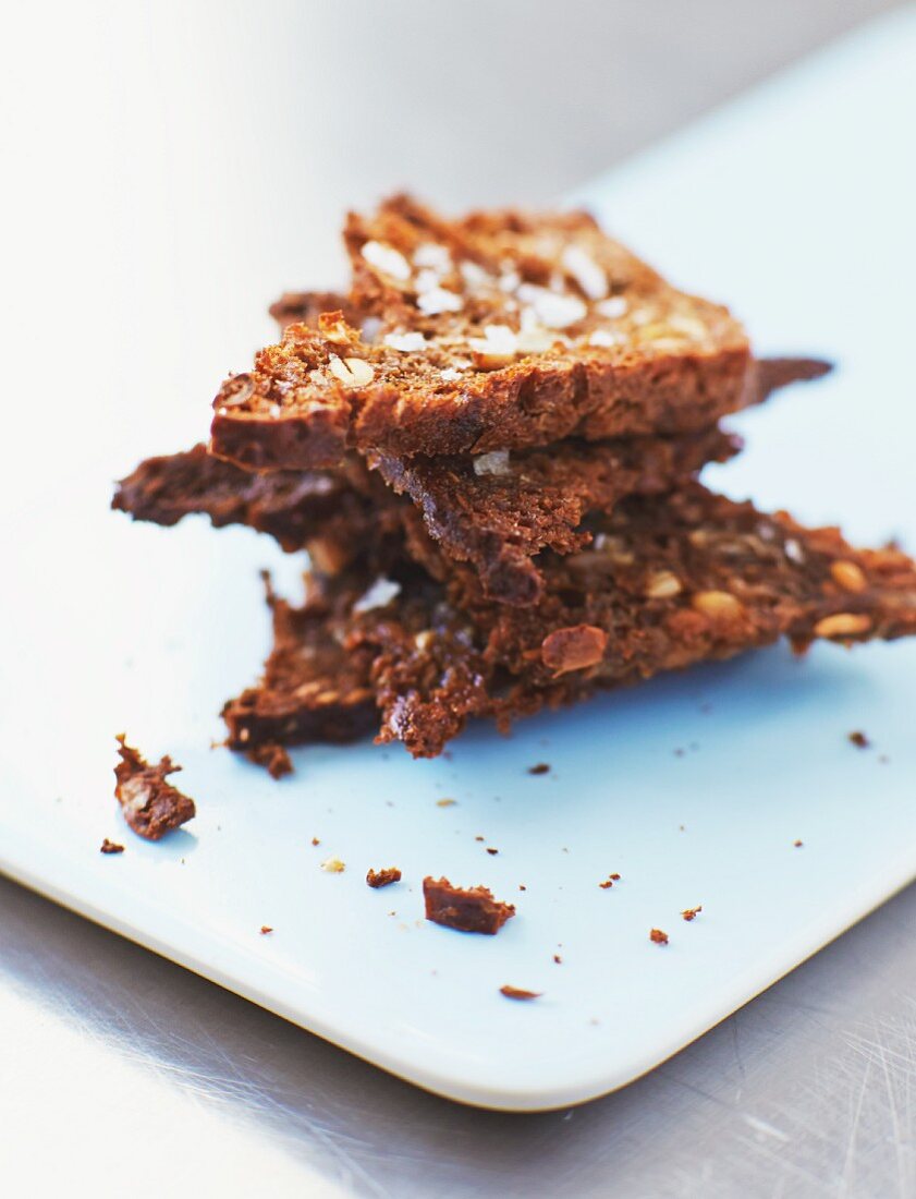 Toast triangles on a white plate