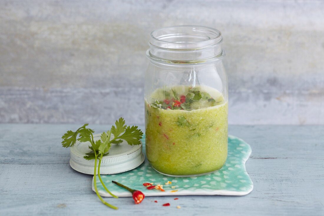 Melon vinaigrette with chilli and coriander