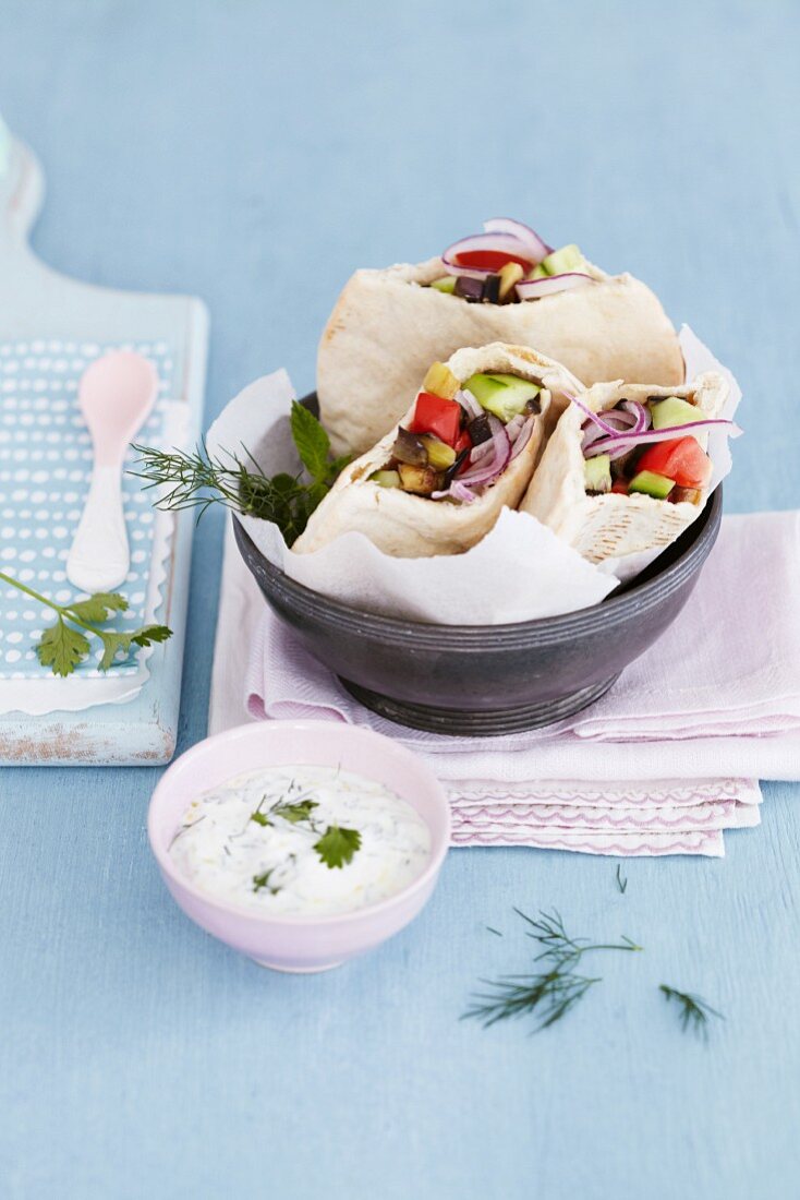 Pita bread filled with salad