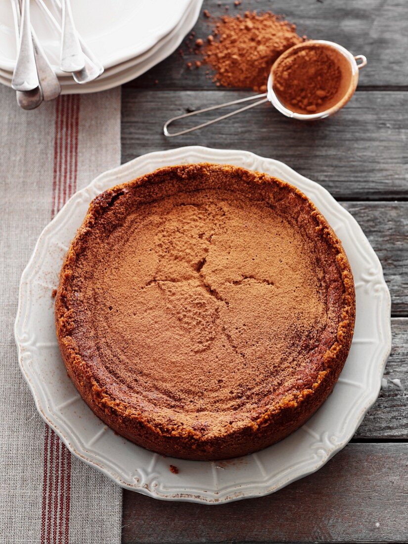 Chocolate cheesecake with cocoa powder