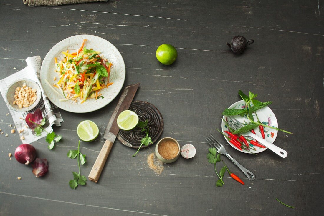 Thai vegetable salad with ingredients