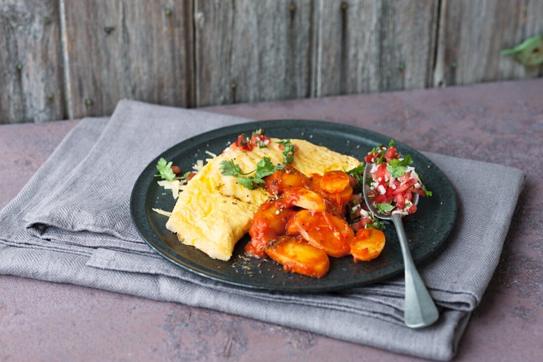 Omelette with chilli potatoes