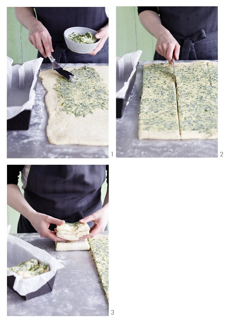 Wild garlic fan bread being made