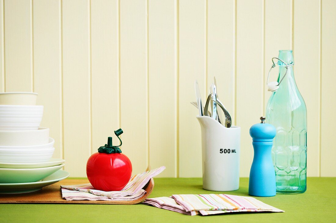 An arrangement of crockery and cutlery