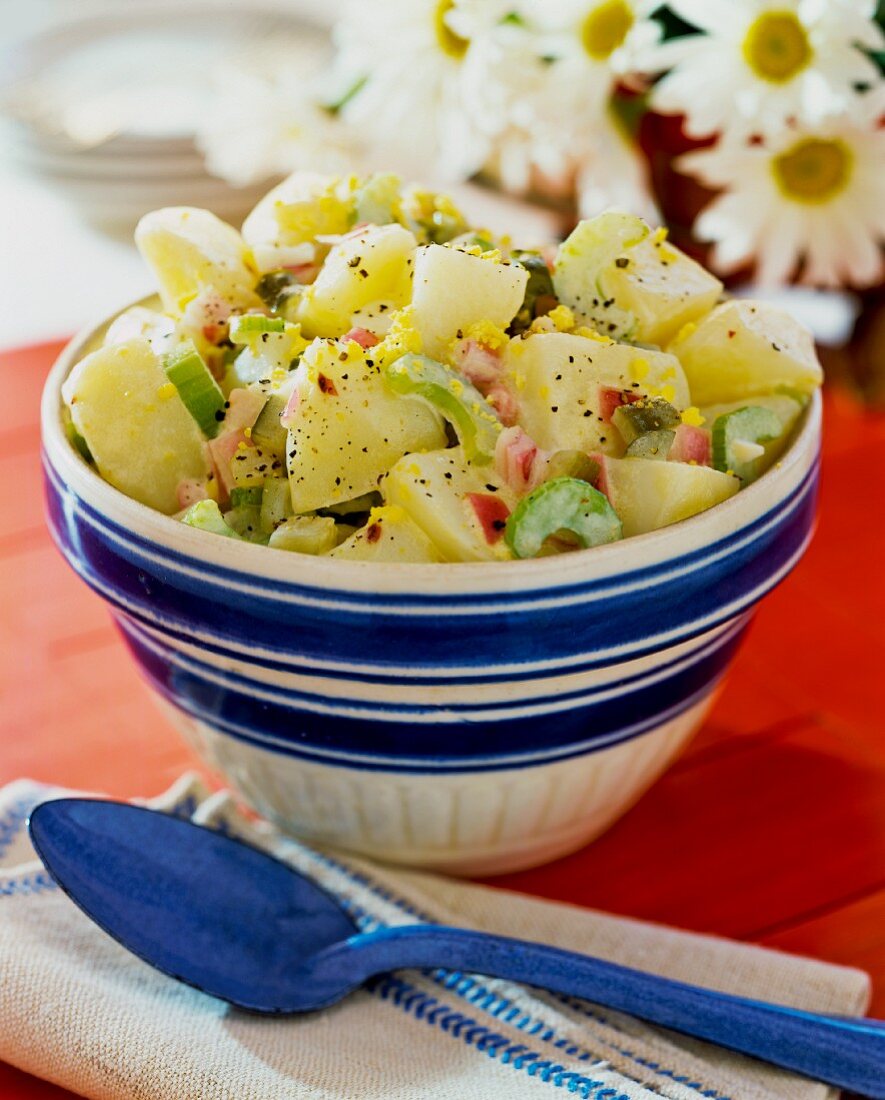 Potato salad with celery and an egg dressing