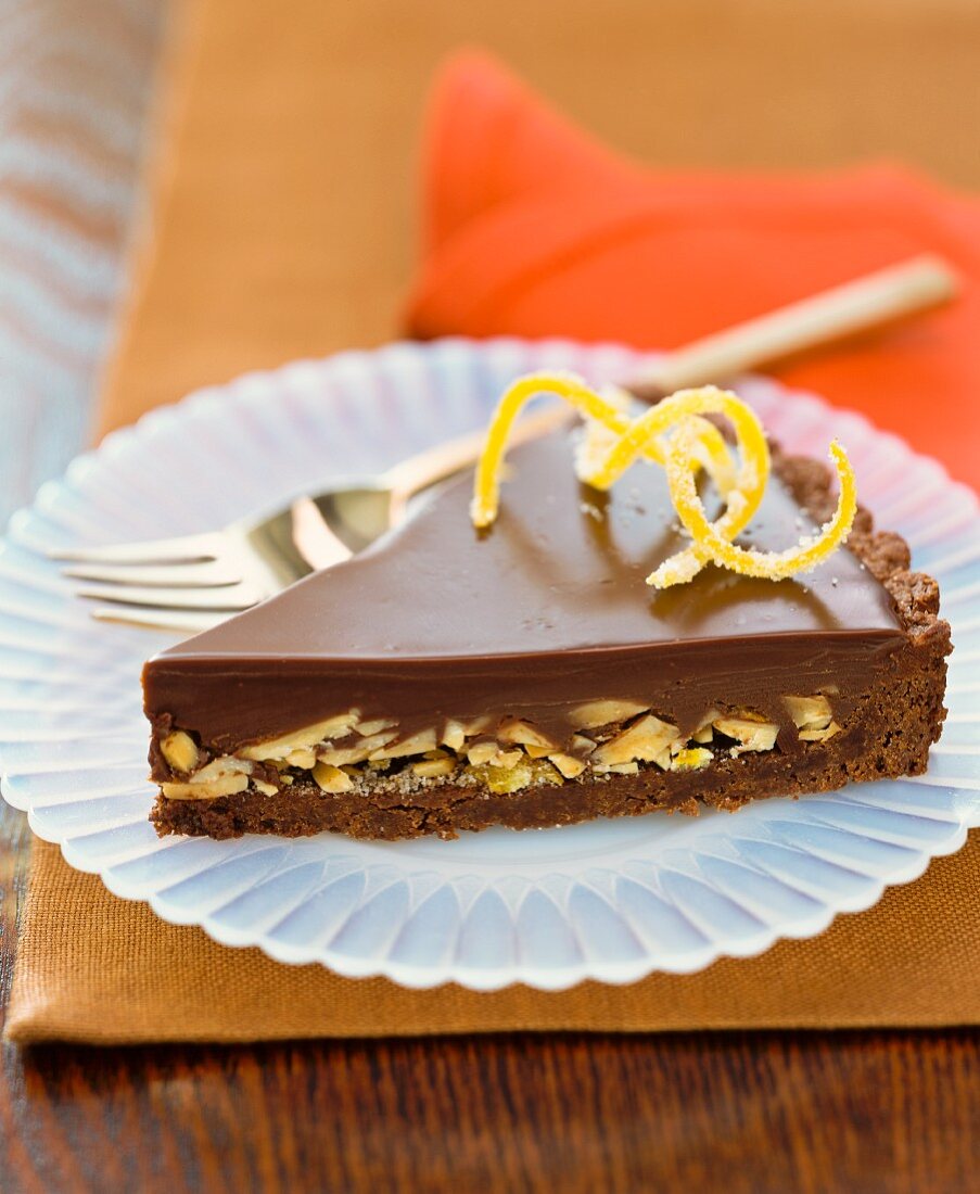 A slice of chocolate-nut cake