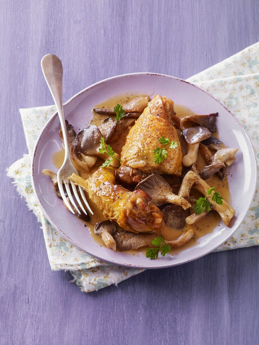 Chicken in a cider sauce with mushrooms