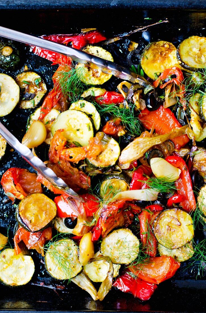 A roasted vegetable salad with dill (Italy)