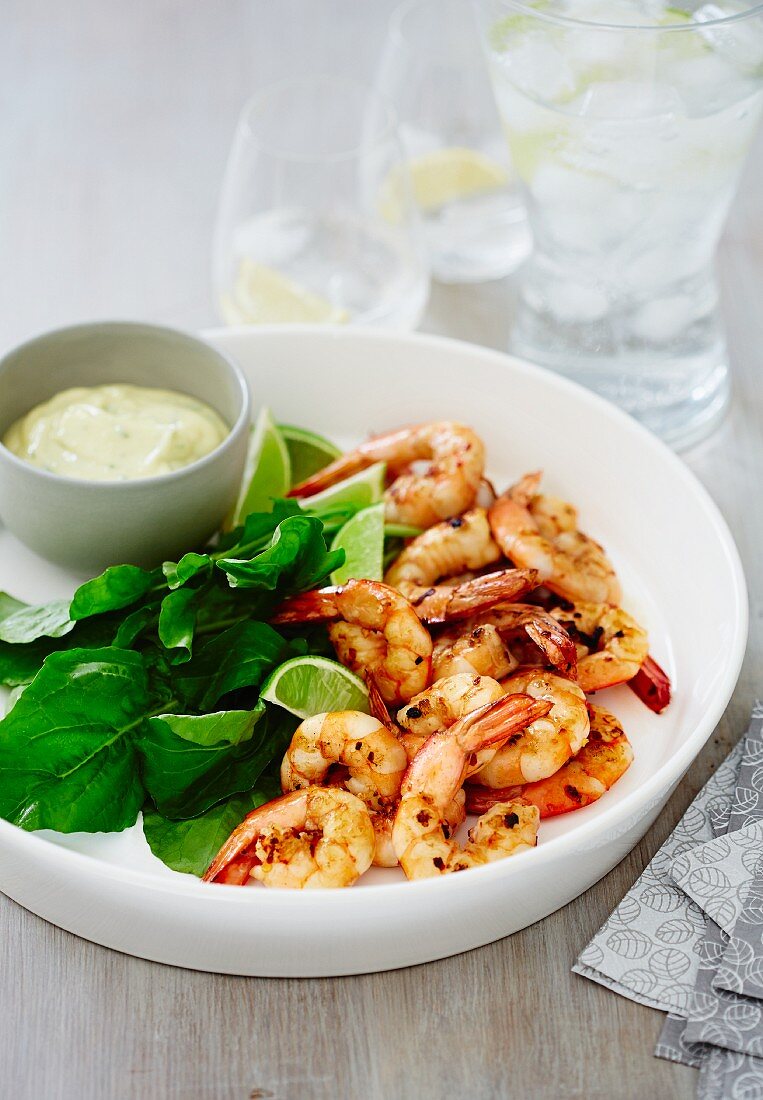 Grilled prawns with coriander mayonnaise