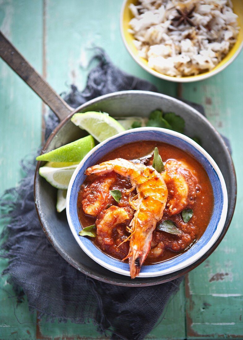 Prawns in a spicy tomato sauce with spicy rice