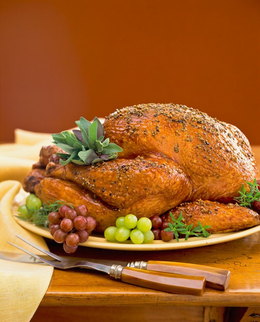 Roast turkey with sages and grapes
