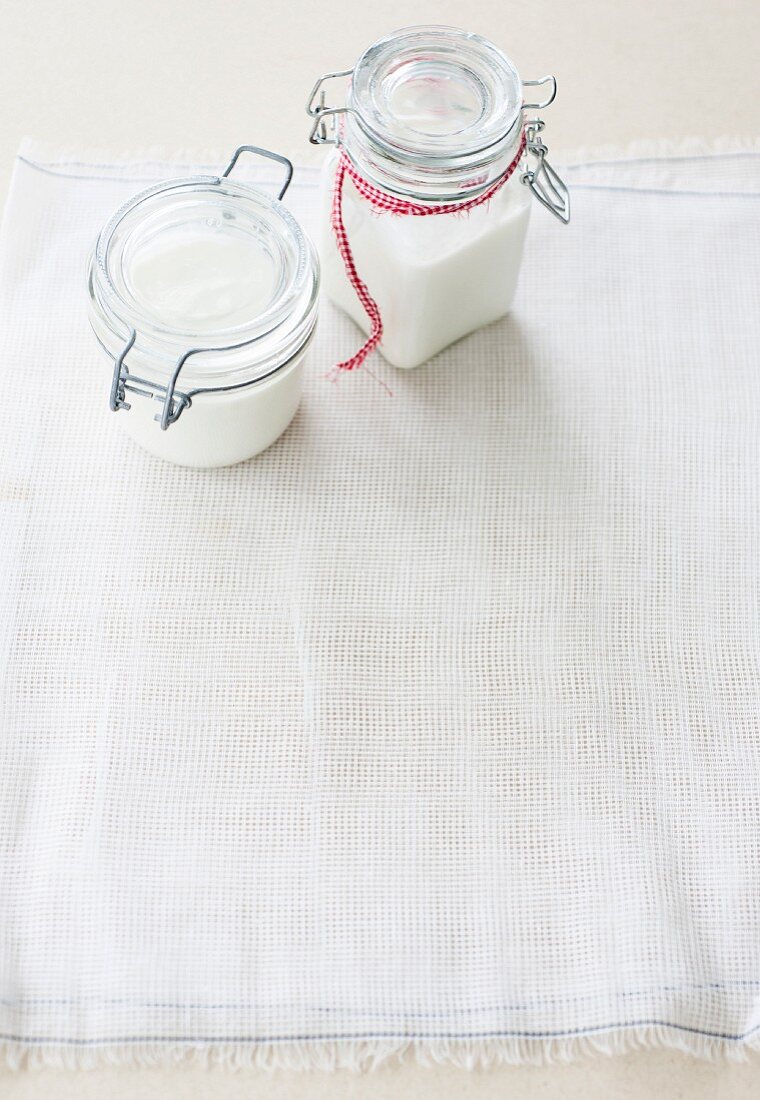Milk products in jars