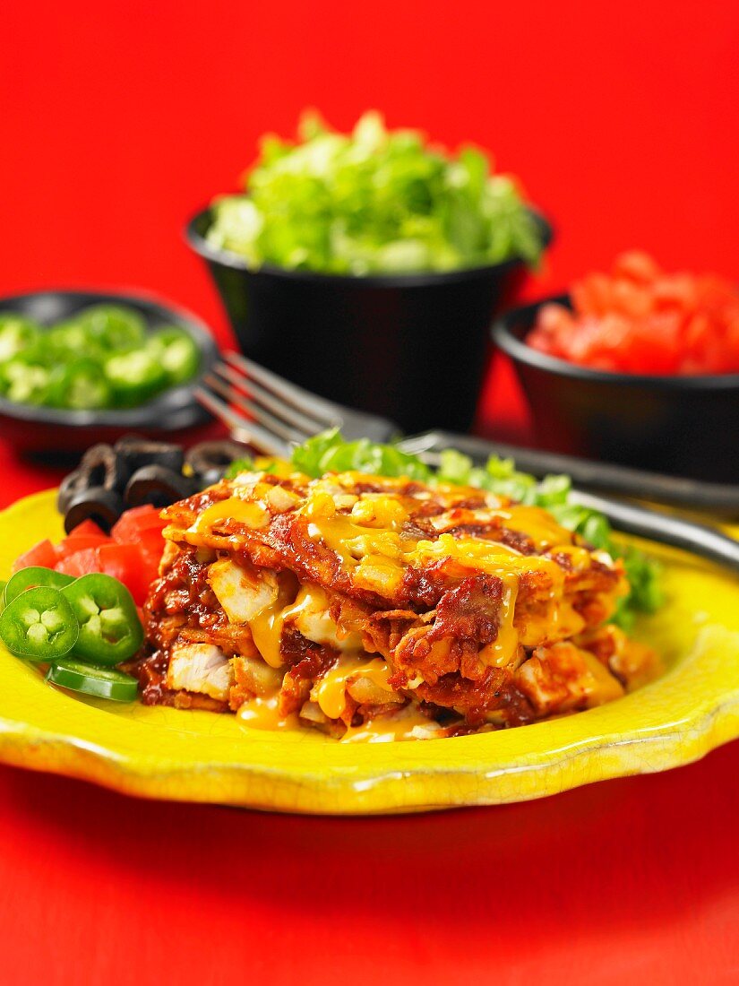 Überbackene Enchiladas mit Hühnchen