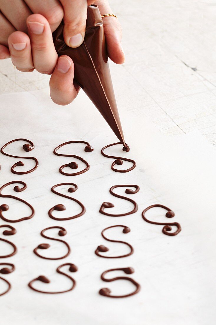 Chocolate decorations being made