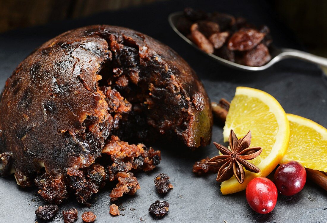 Christmas pudding with cranberries and oranges