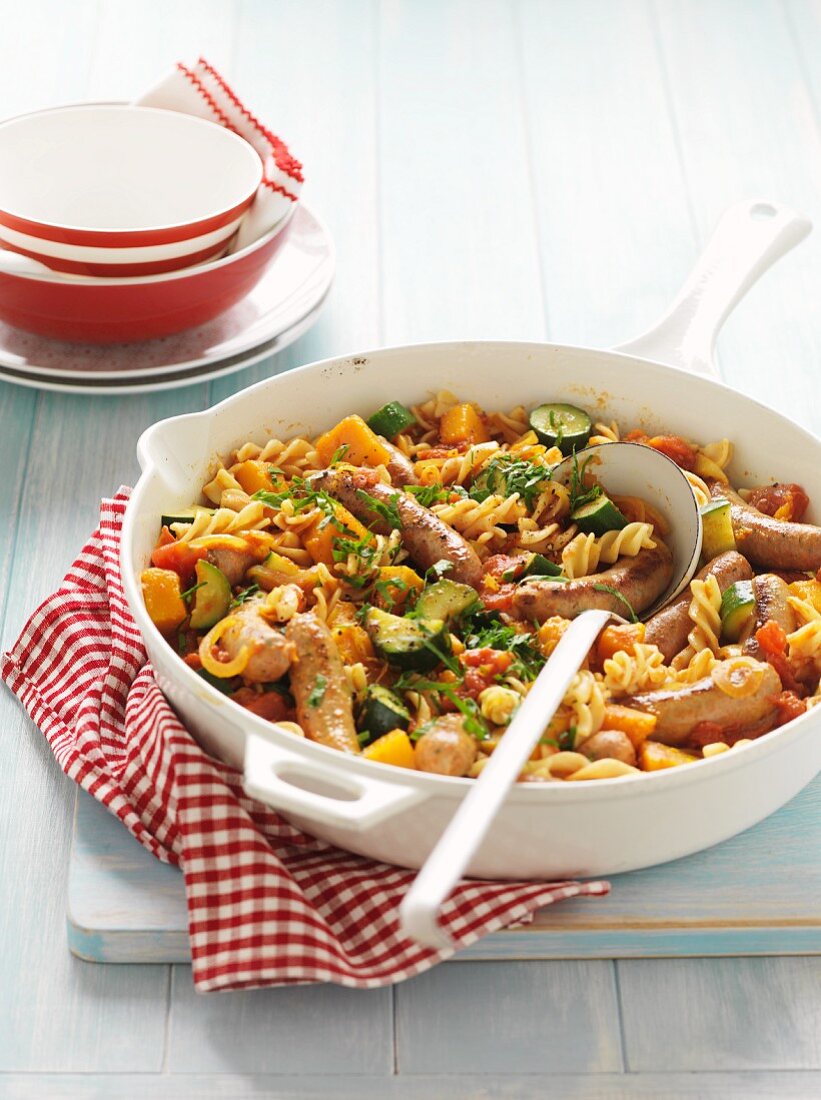Pasta with vegetables and sausage