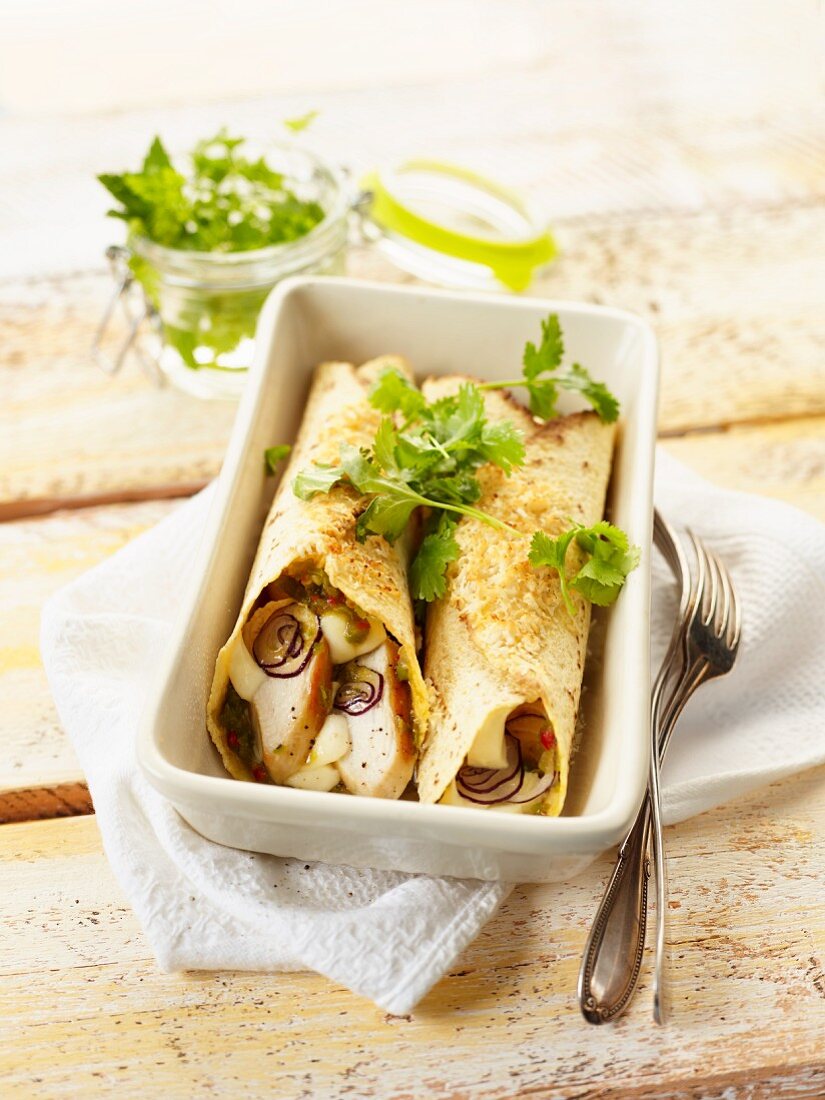 Enchiladas with chicken and coriander