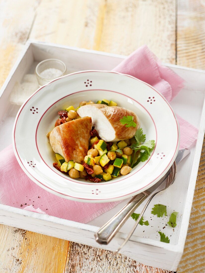 Chicken breast with a chickpea medley
