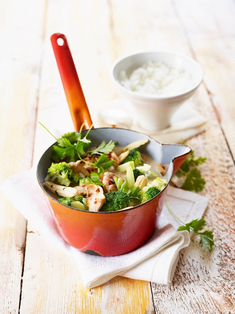 Coconut chicken with vegetables and rice