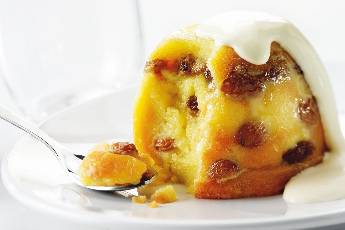 Bread and butter pudding with raisins