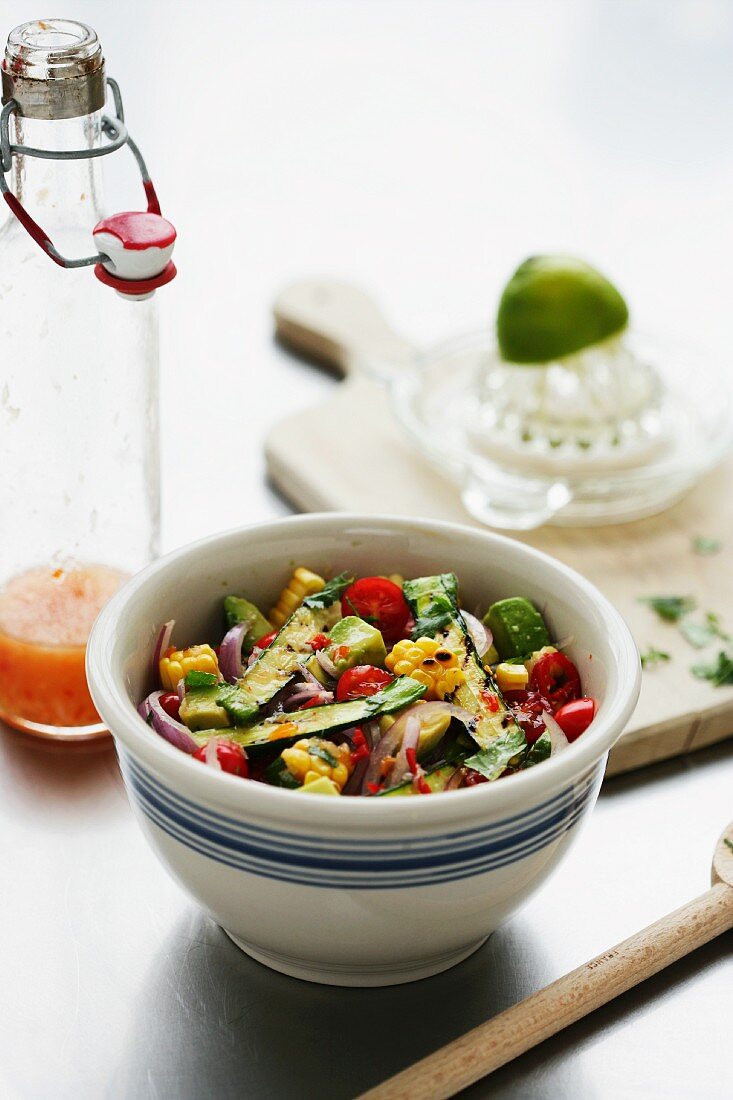 Courgette and sweetcorn salsa with chilli peppers