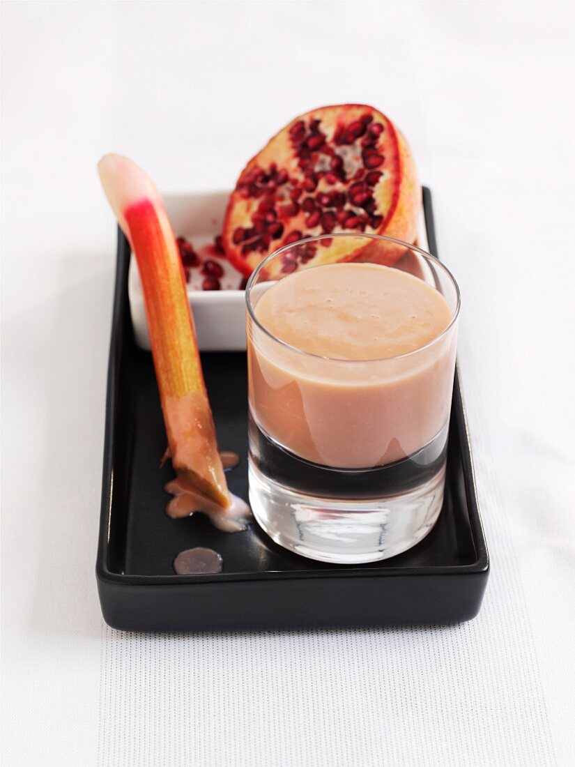 Rhubarb and yogurt smoothie with pomegranate
