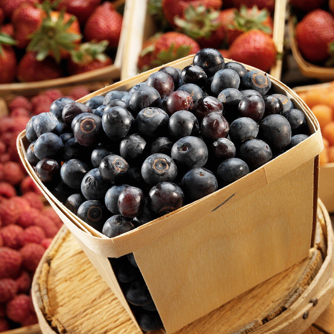 Blueberries in a wooden basket