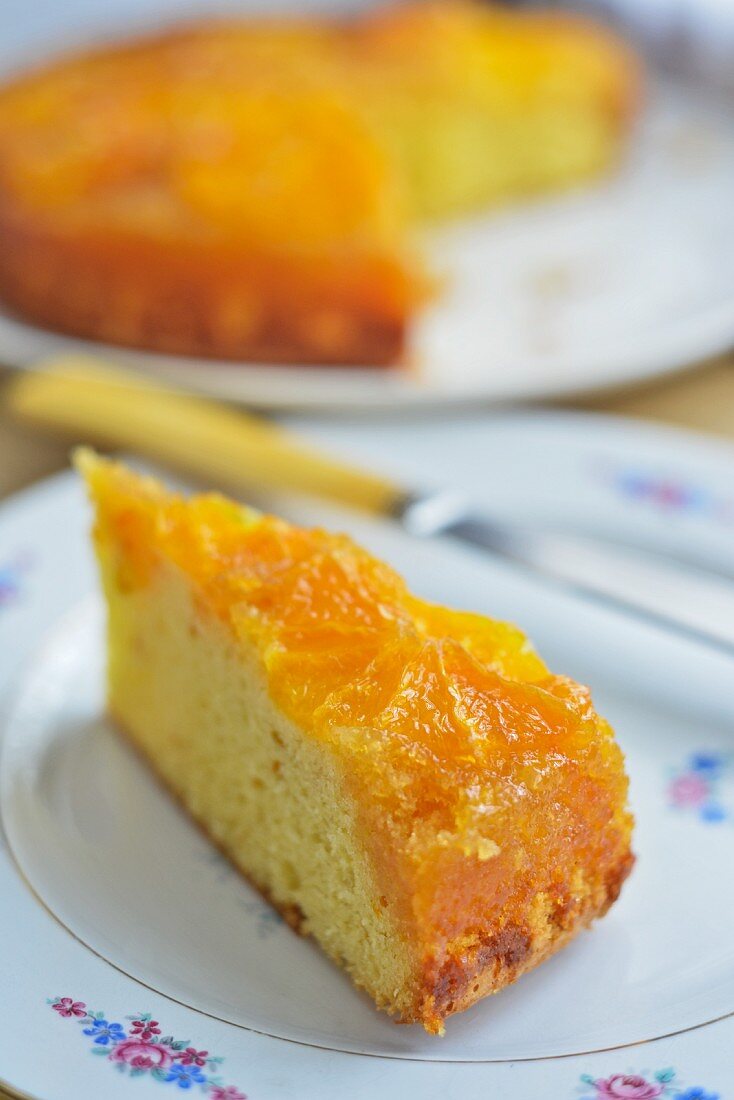 A slice of caramelised orange cake