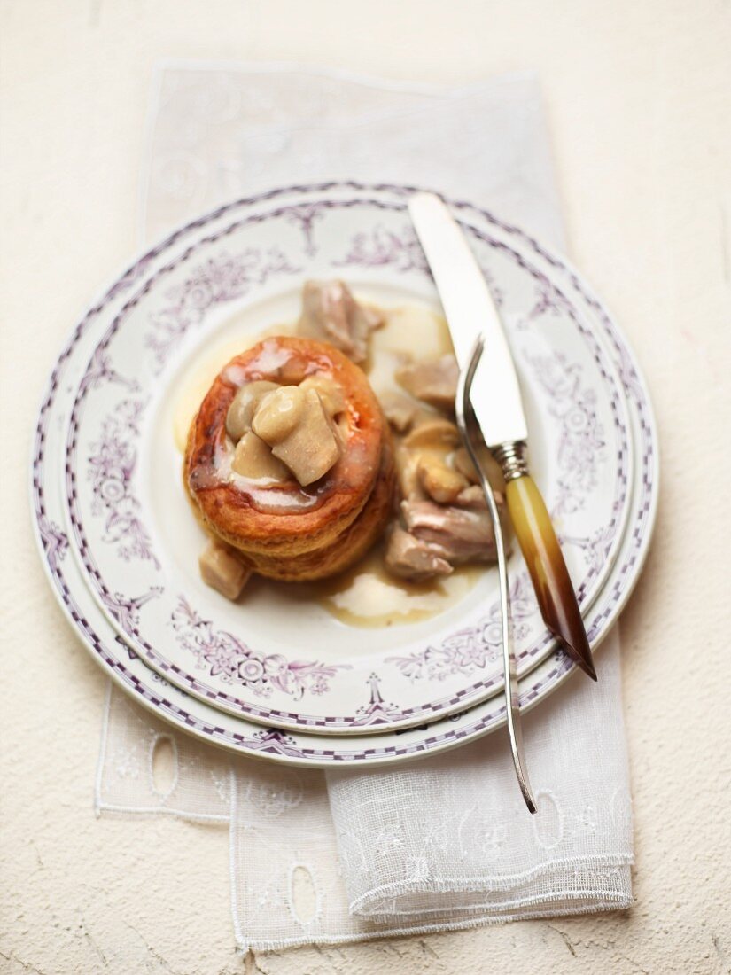 A vol-au-vent filled with mushrooms