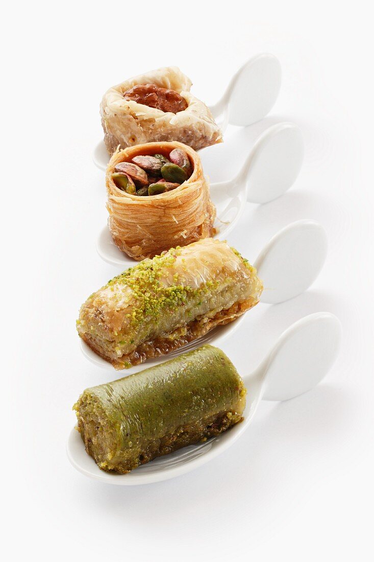 Baklava and Turkish nut cakes on canapé spoons