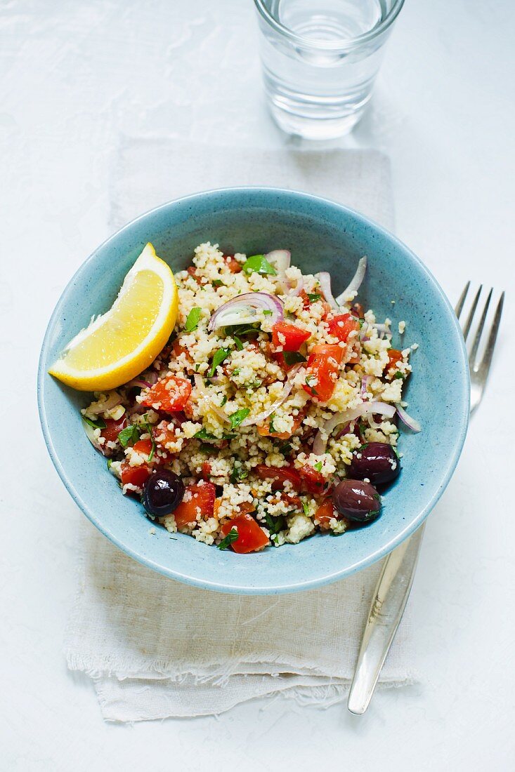 Couscous salad with olives and tomatoes