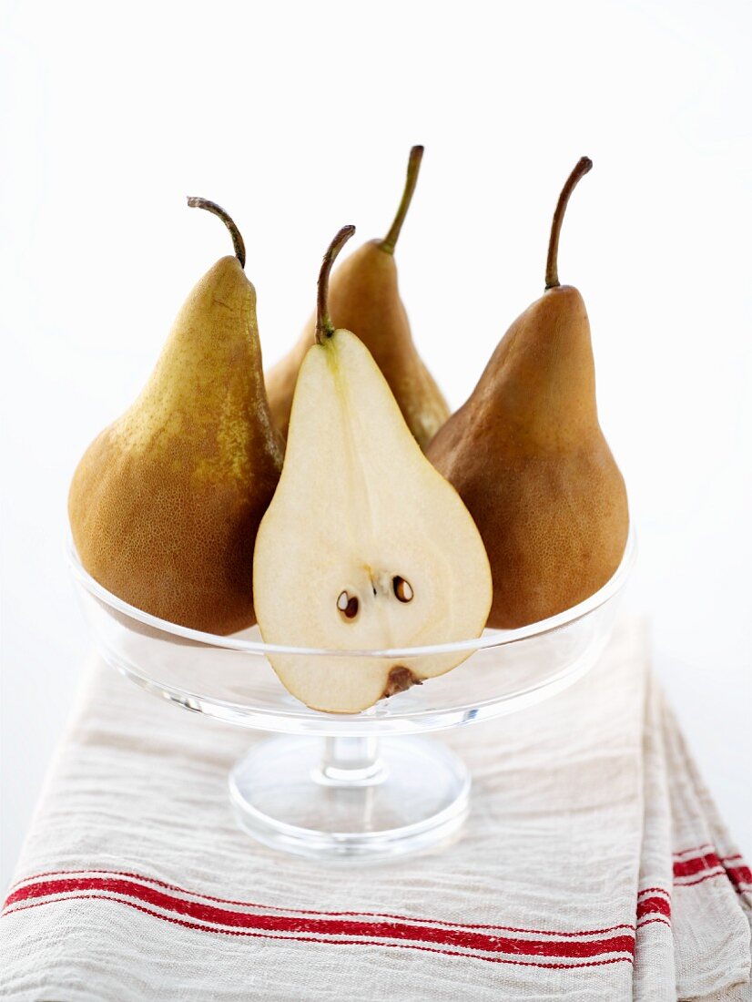 Pears in a glass bowl