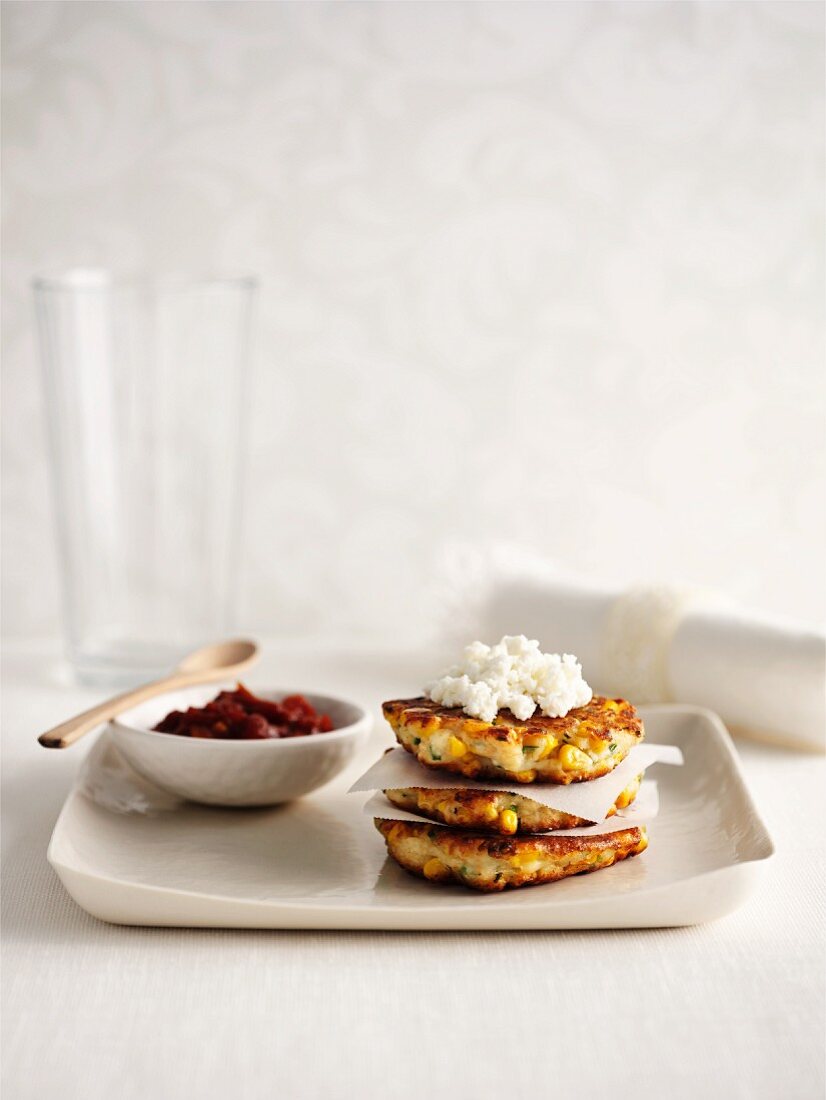 Sweetcorn cakes with ricotta