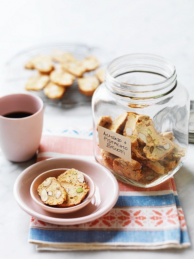 Biscotti with almonds and pistachio nuts