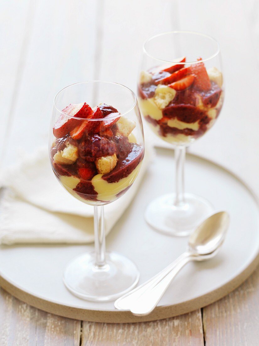 Berry trifles in stemmed glasses