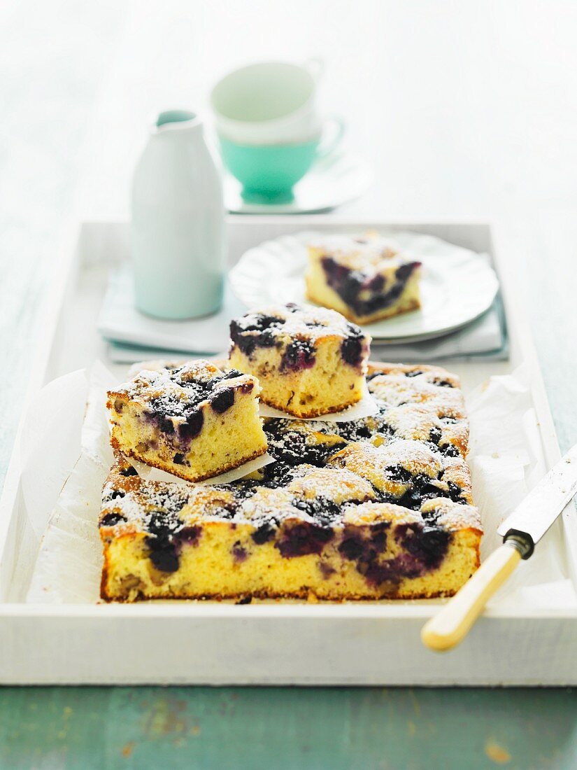 Buttermilk cake with blueberries and walnuts