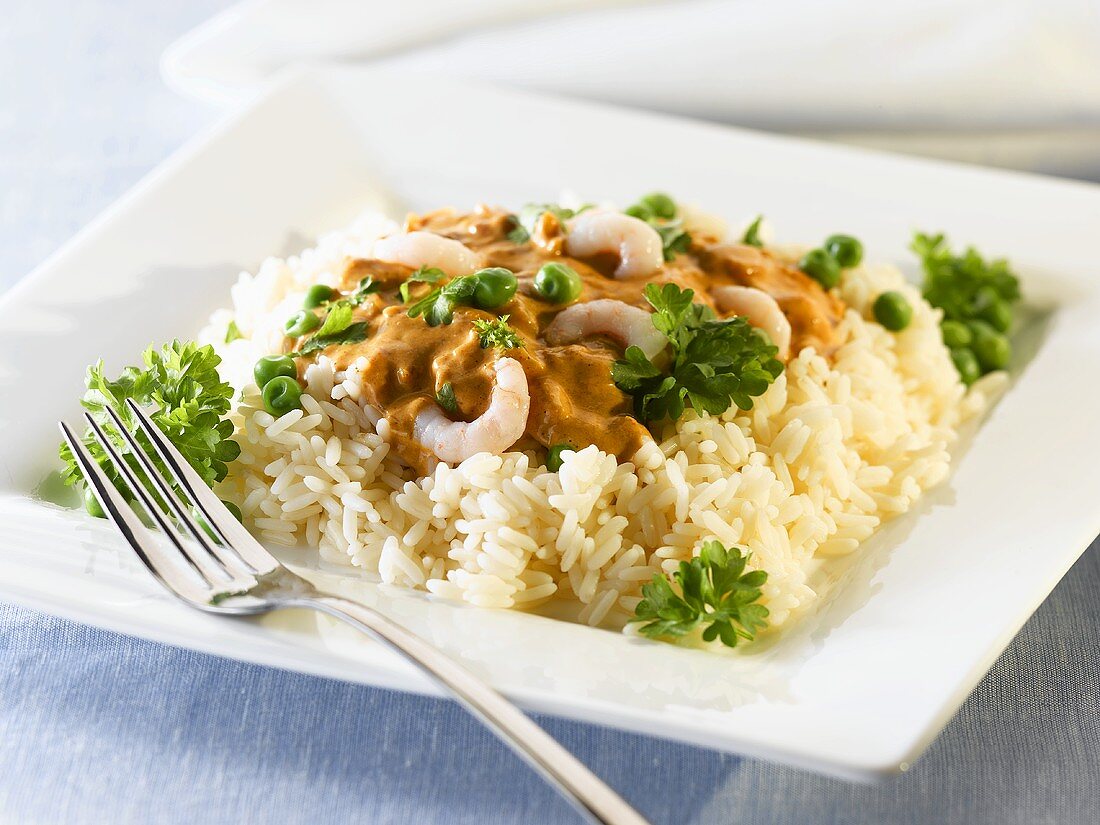 Prawn curry on rice