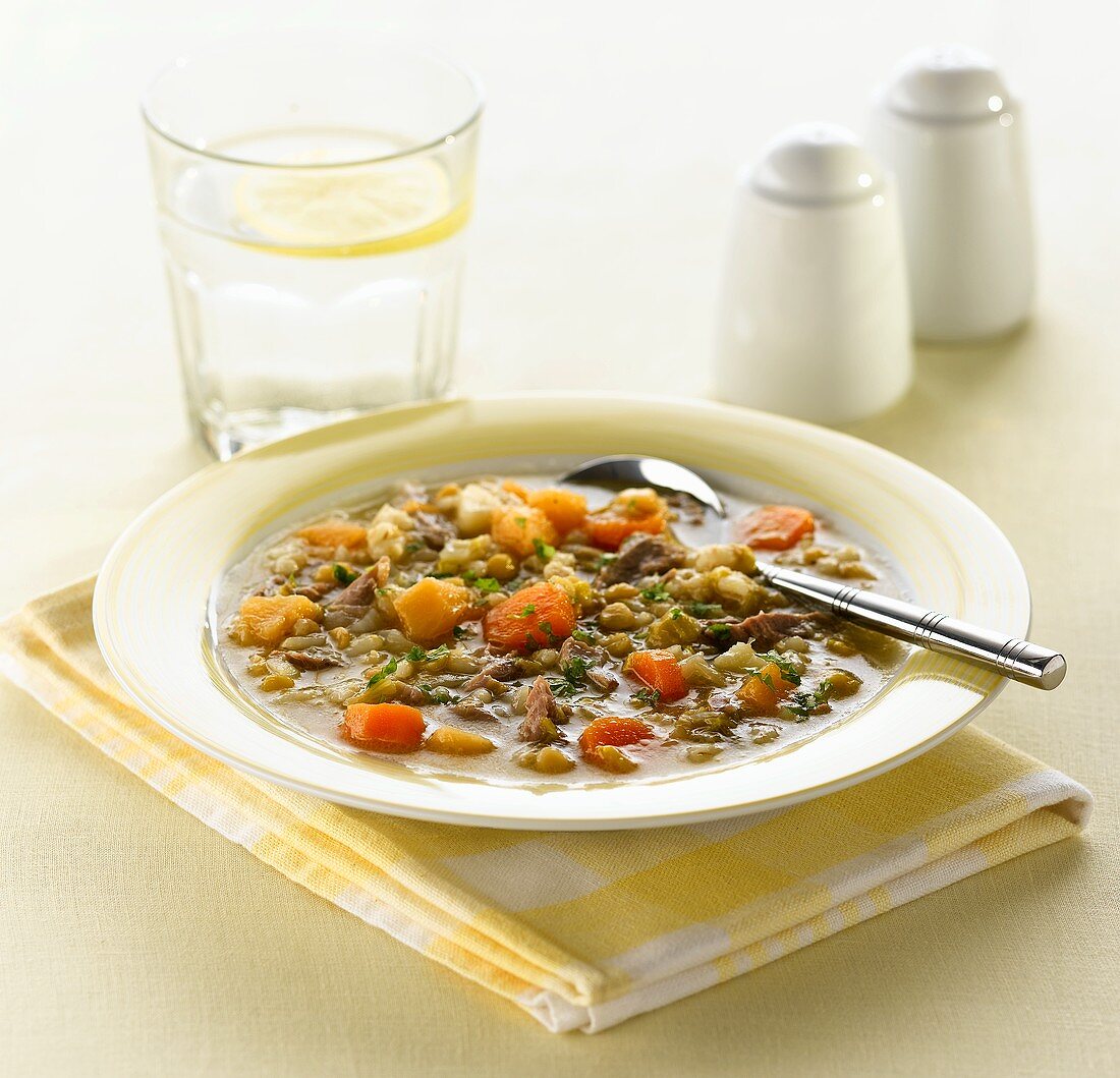 Scotch broth (Barley soup with vegetables and lamb, Scotland)