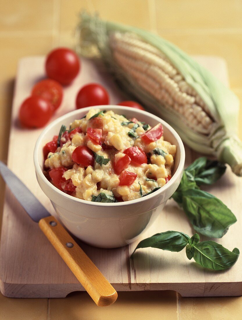 Corn and Tomato Dip; Tomatoes and Corn on the Cob
