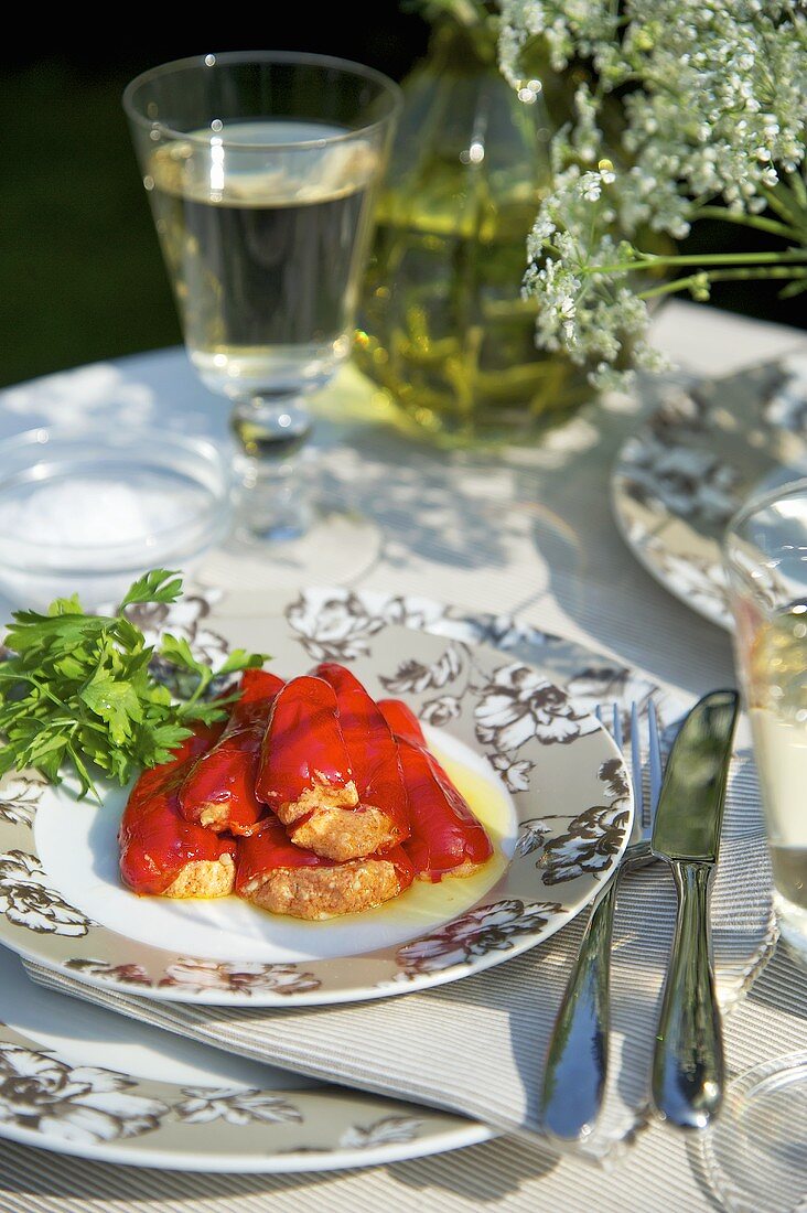 Chilli peppers stuffed with feta cheese