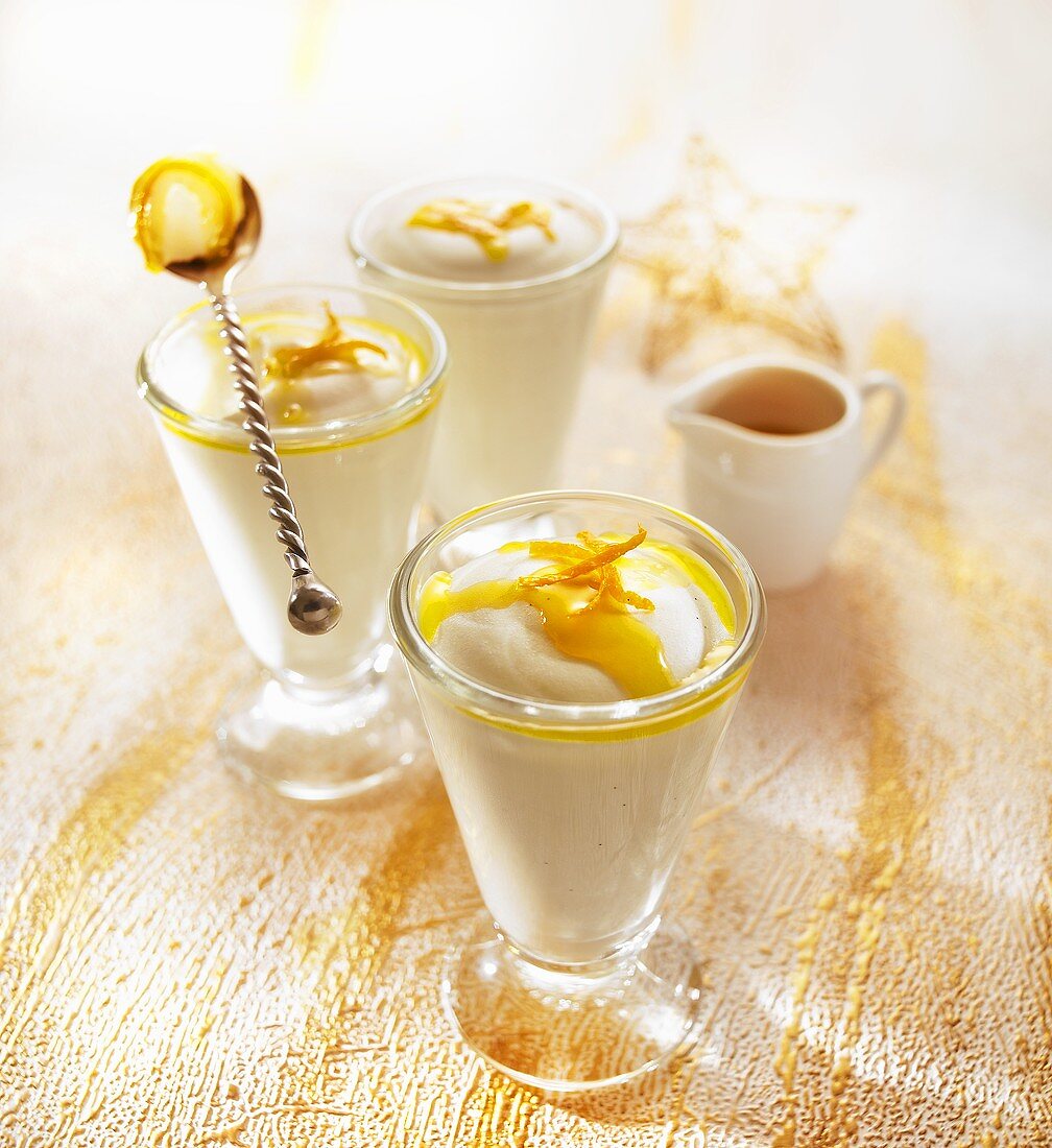 Vanilla mousse with orange sauce