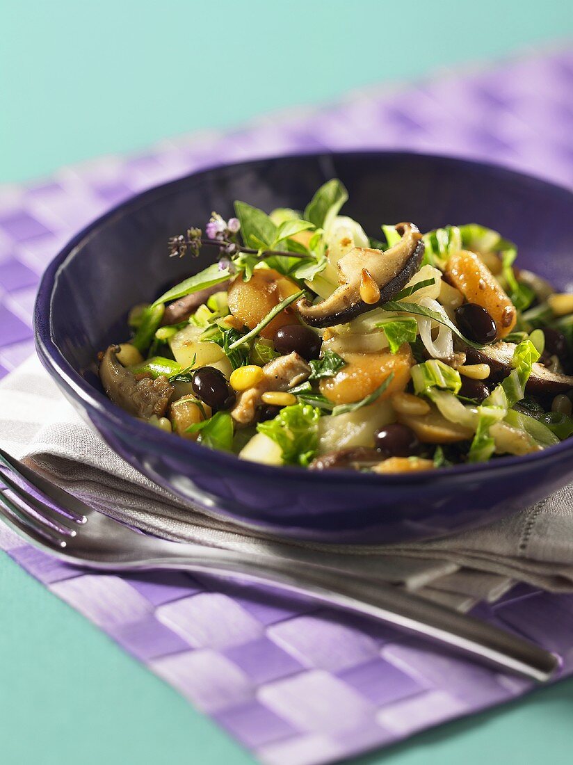 Bok choy, black bean and mushroom salad