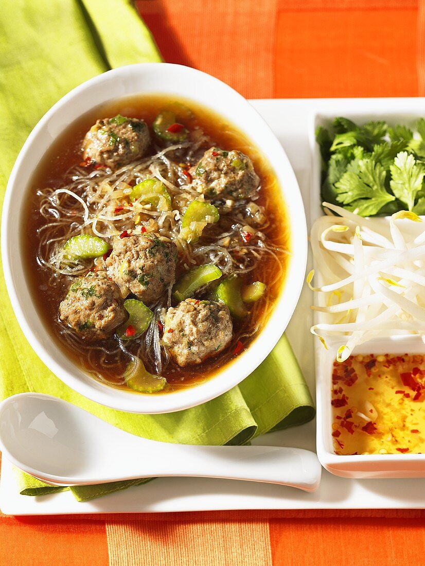 Thai beef soup with various spices