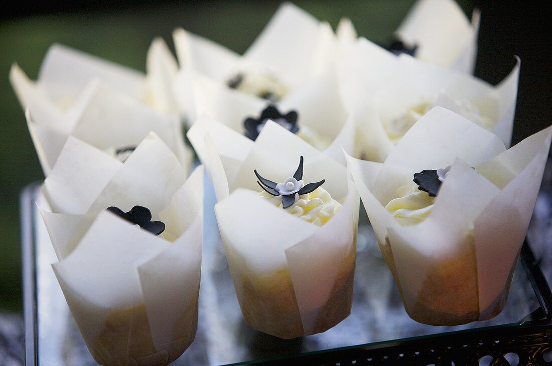 Cupcakes in Paper Cones with Flower Garnishes