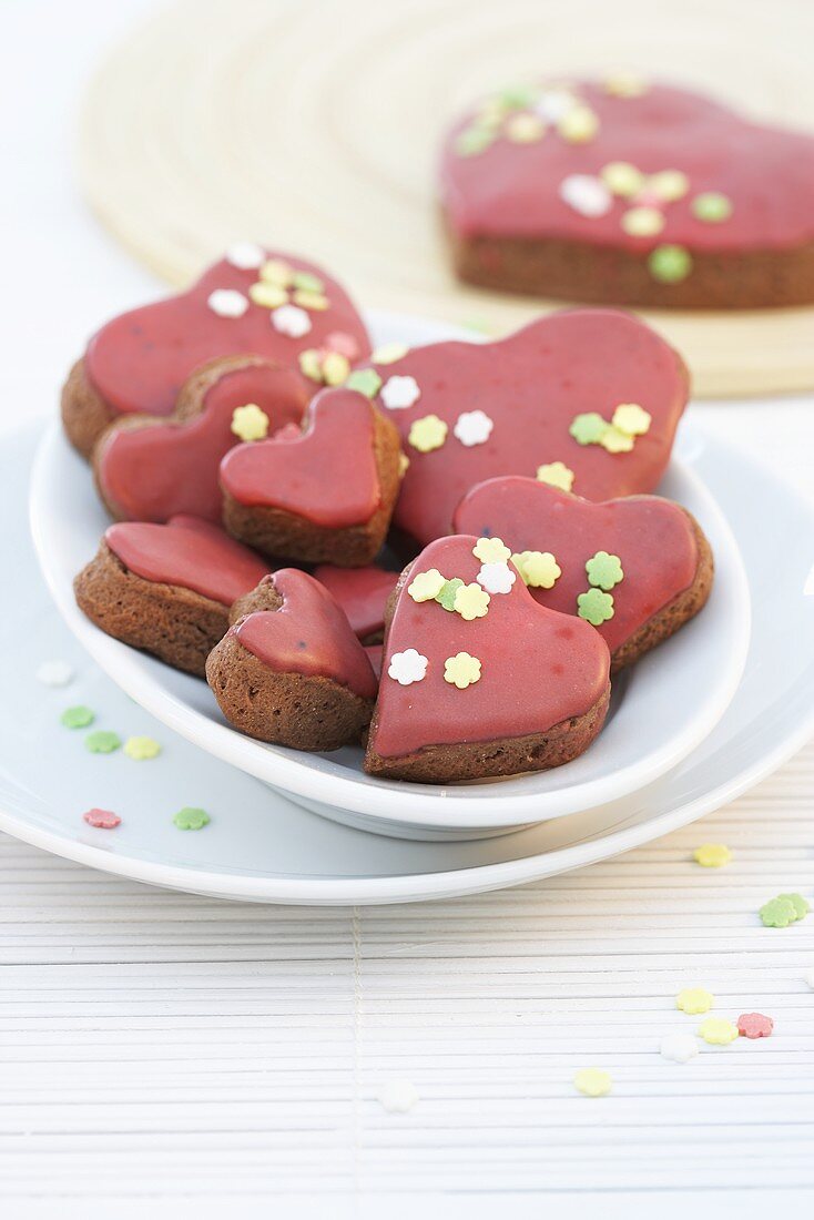 Pink Mother's Day hearts with sugar sprinkles