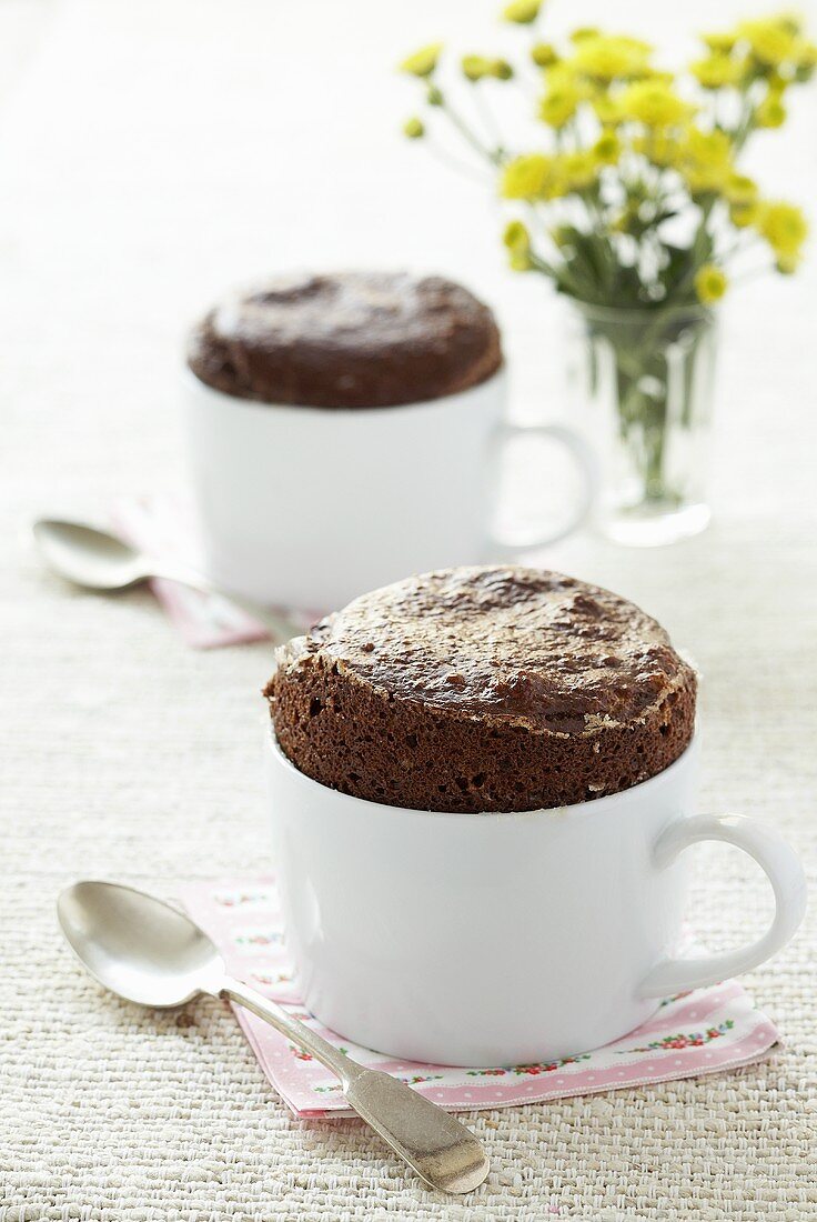 Chocolate soufflé in cups