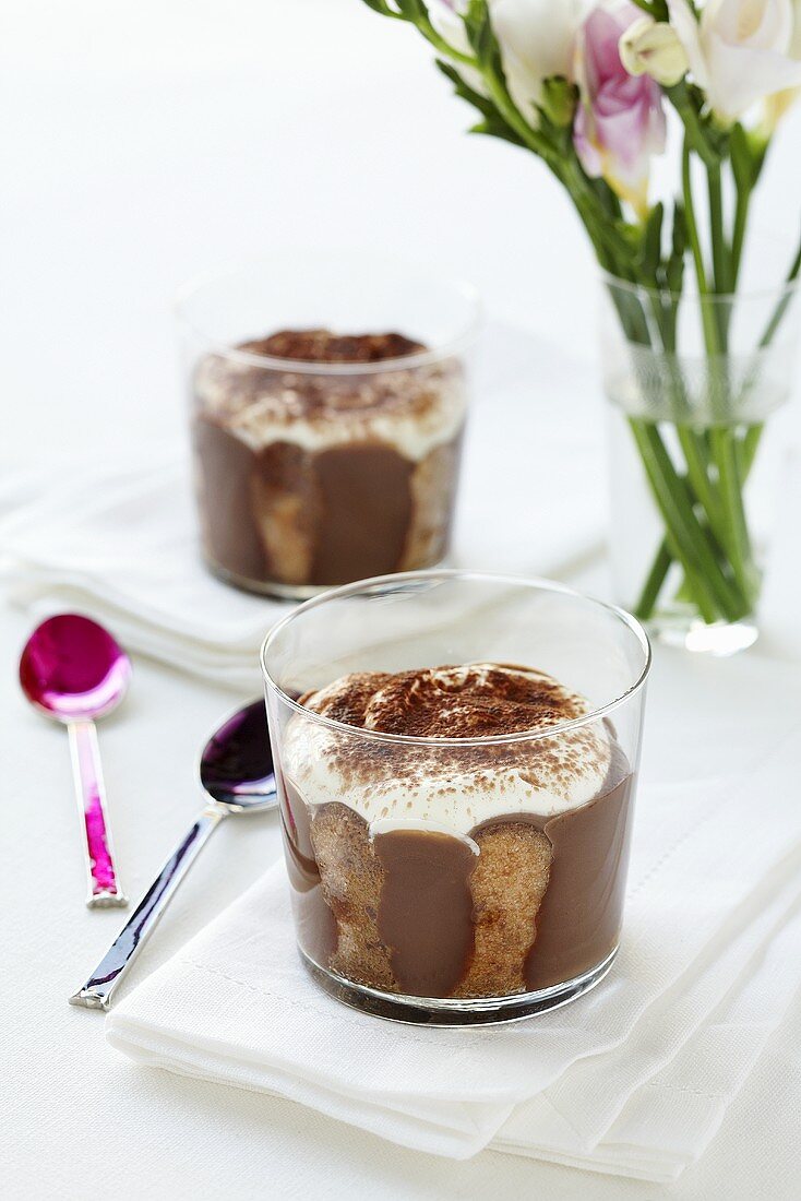 Chocolate tiramisu in glasses