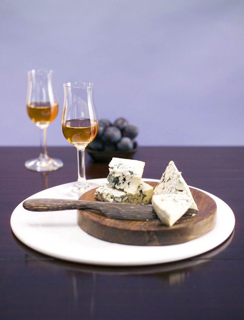 Blue cheese and schnapps made from dried berries