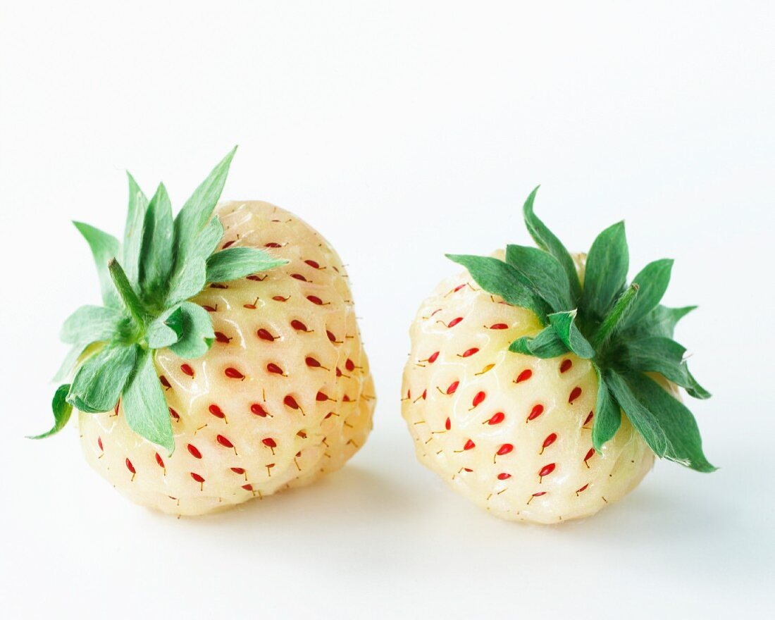 Two white strawberries (pineapple strawberries)