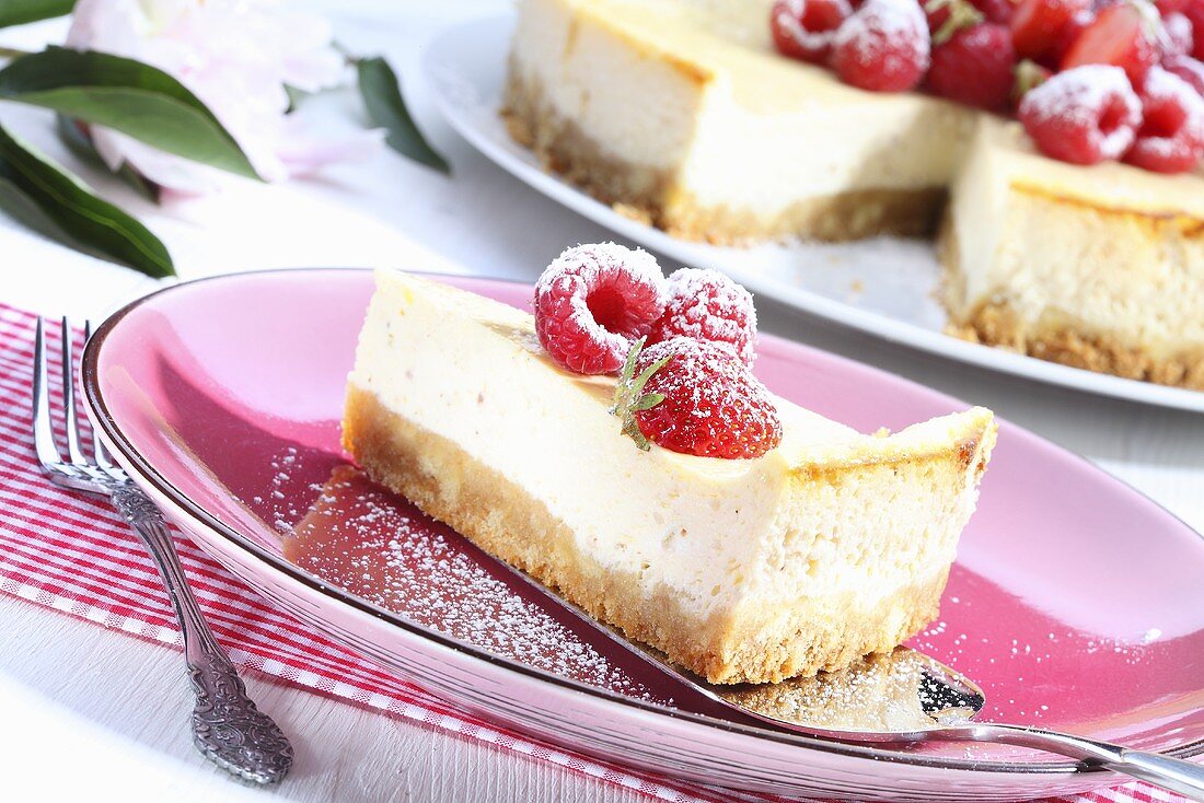 A slice of cheesecake with fresh berries